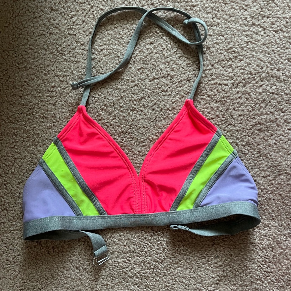 Circo Neon Green and Gray Bikini Top